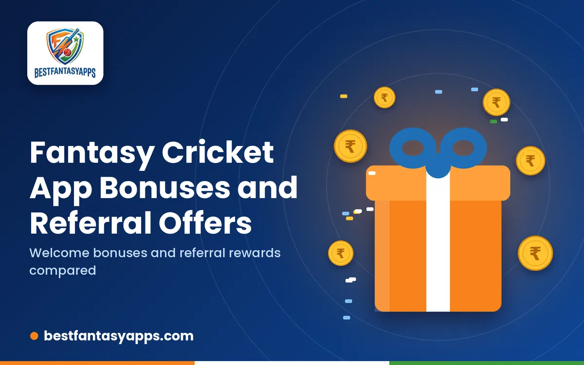 Fantasy cricket app bonuses and referral offers: gift box with coins